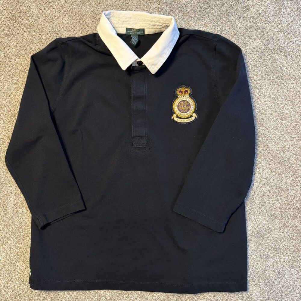 Vintage Lauren Ralph Lauren Black Rugby Shirt Embroidered Crest Size XL LRL